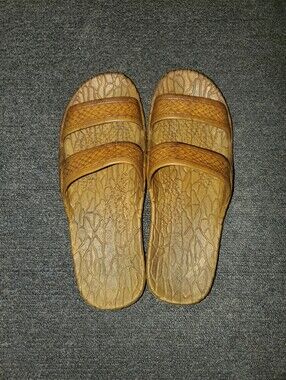 PALI HAWAII Textured Brown Double-Strap Slide Sandals